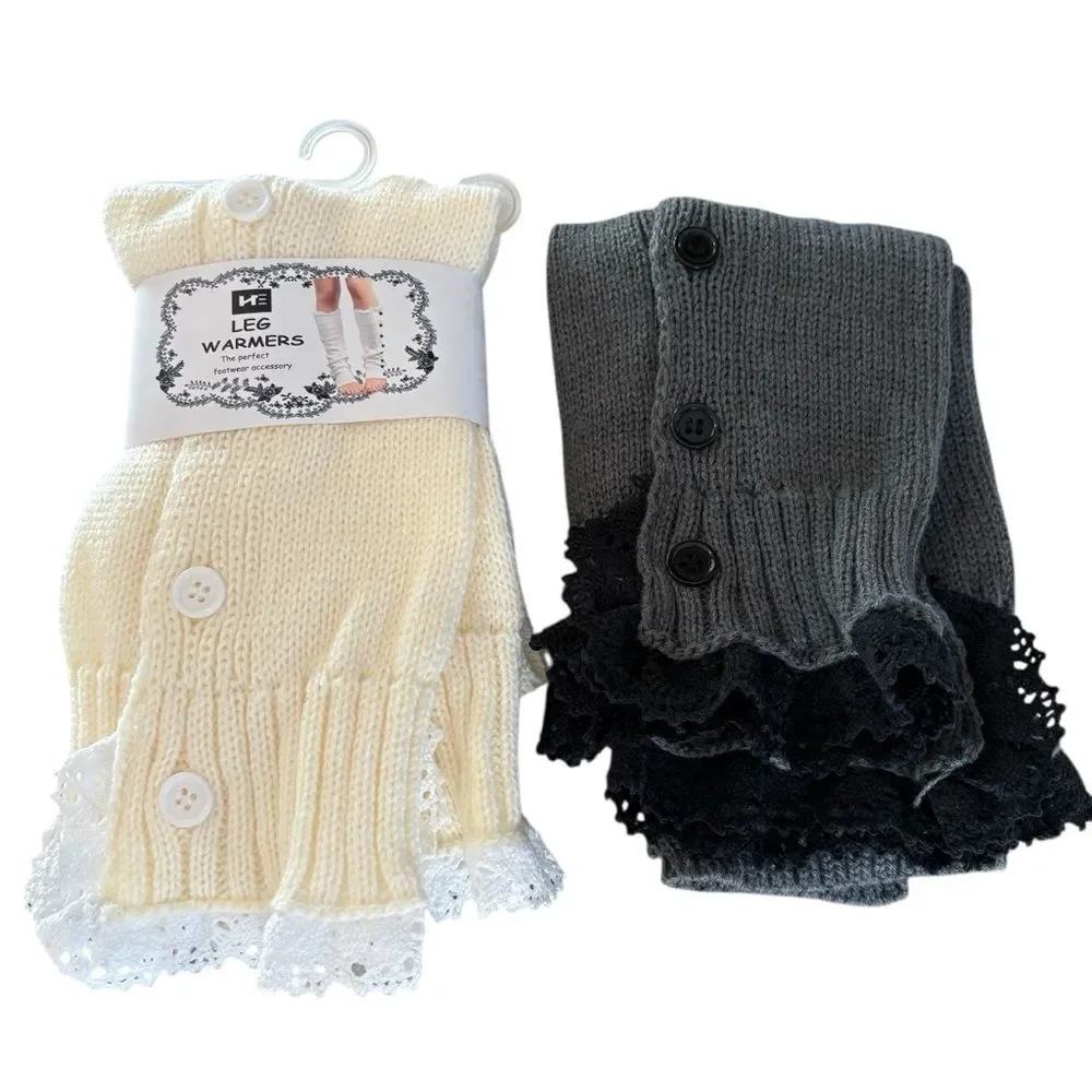 Bundle 2 Pair Cream & Gray Leg Warmers NWT